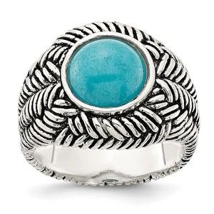 925 Sterling Silver Oxidized Imitation Turquoise Ring